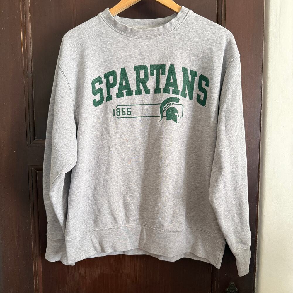 90s Vintage JANSPORT | MSU Spartans Heather Gray Crew Neck | Medium